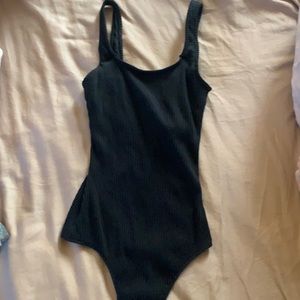 Black Ribbed Hollister Thong Bodysuit - XS